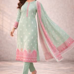 Pashmaal Mint Green Printed Lawn 3PC Women Festive Suit Pakistan - View 2