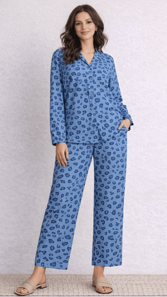 Pashmaal Blue Leopard Abstract 2PC Women Coord Set Pakistan