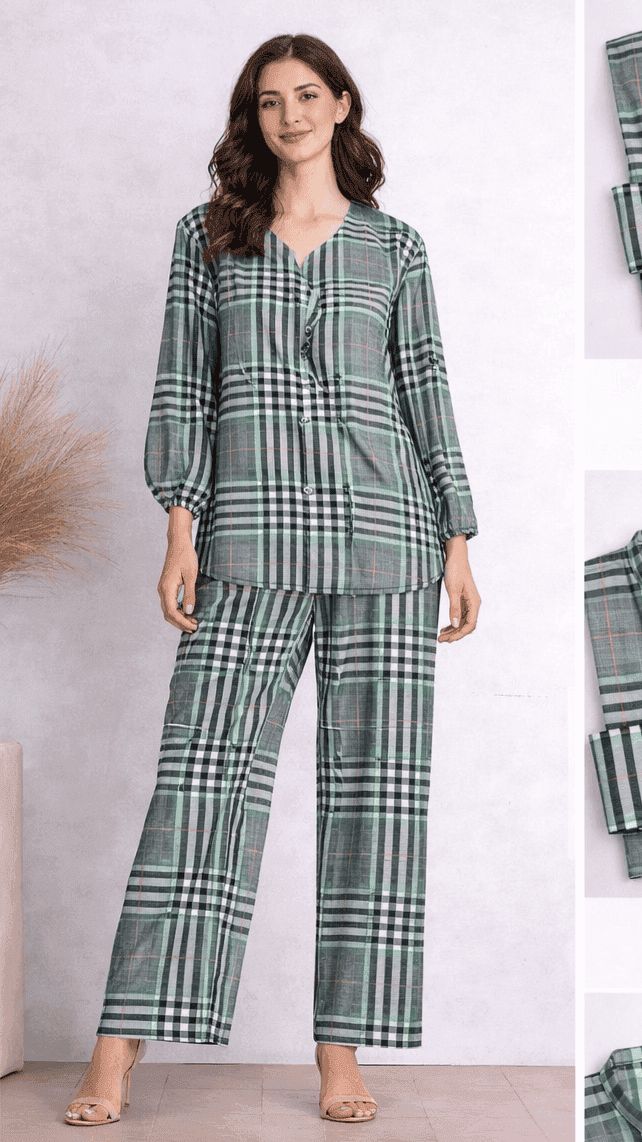 Pashmaal Green Plaid Essence 2PC Women Coord Set Pakistan