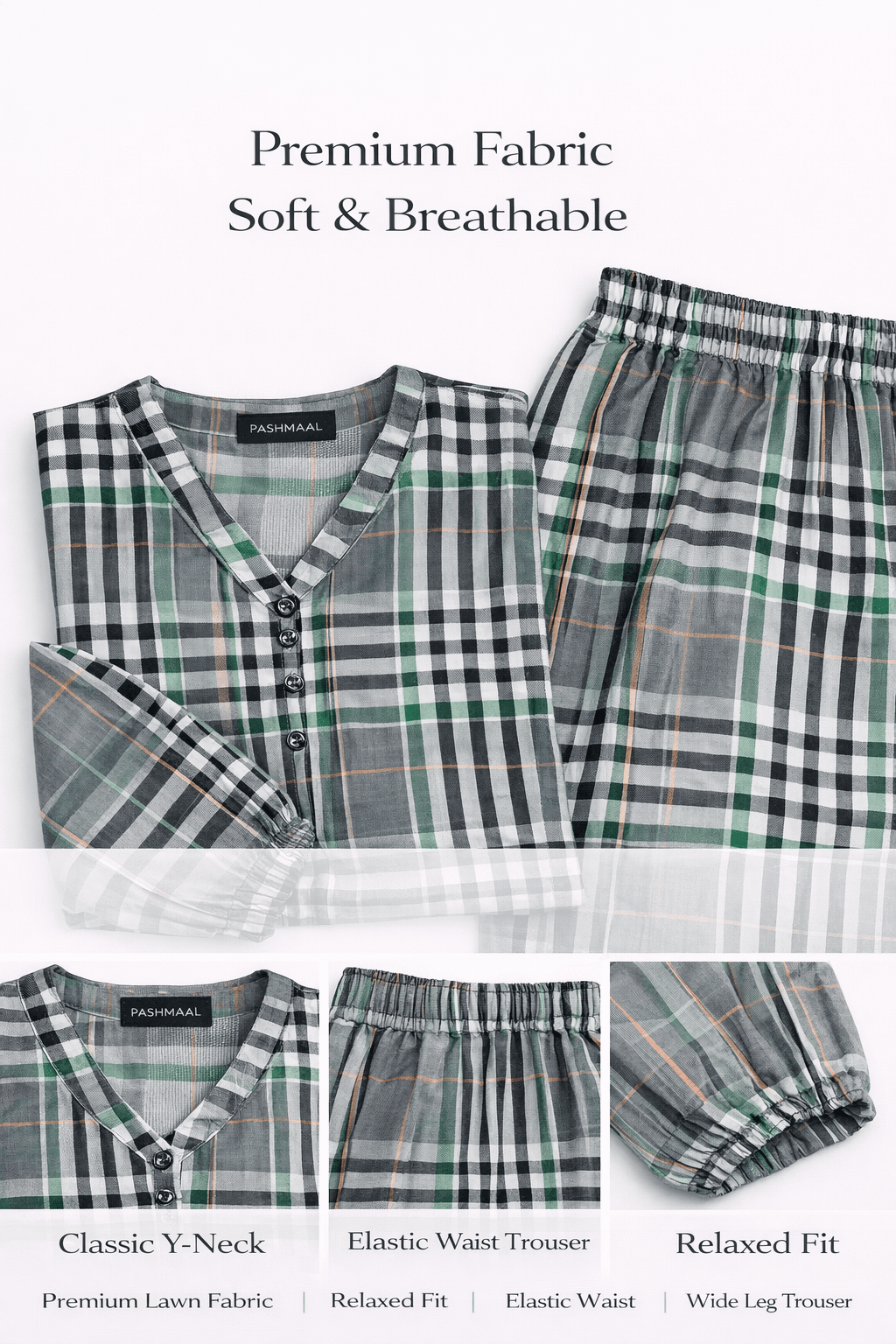 Pashmaal Green Plaid Essence 2PC Women Coord Set Pakistan - View 2