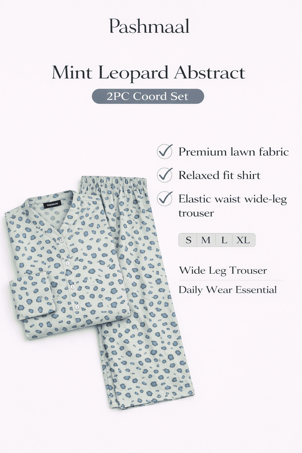 Pashmaal Mint Leopard Abstract 2PC Women Coord Set Pakistan - View 2