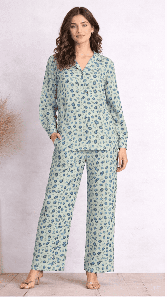 Pashmaal Mint Leopard Abstract 2PC Women Coord Set Pakistan