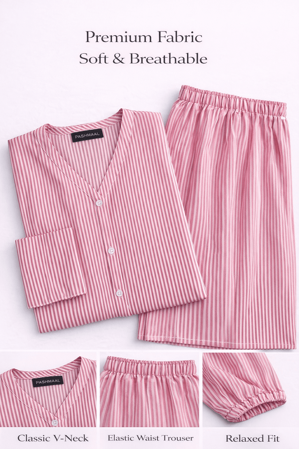 Pashmaal Pink Stripe Allure 2PC Women Coord Set Pakistan - View 2