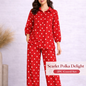 Pashmaal Scarlet Polka Dot 2PC Coord Set | PCS-010
