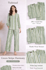 Pashmaal Green Stripe Harmony 2PC Women Coord Set Pakistan - View 2