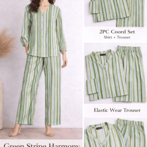 Pashmaal Green Stripe Harmony 2PC Women Coord Set Pakistan - View 2