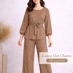 Pashmaal Cocoa Dot Charm 2PC Coord Set