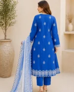 Cobalt blue and white luxury lawn 3PC suit with dupatta, Pashmaal Pakistan - view 2