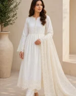 Ivory luxury lawn 3PC suit with lace detail for festive wear, Pashmaal Pakistan