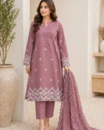 Mauve luxury lawn 3PC suit with dupatta for refined daywear, Pashmaal Pakistan