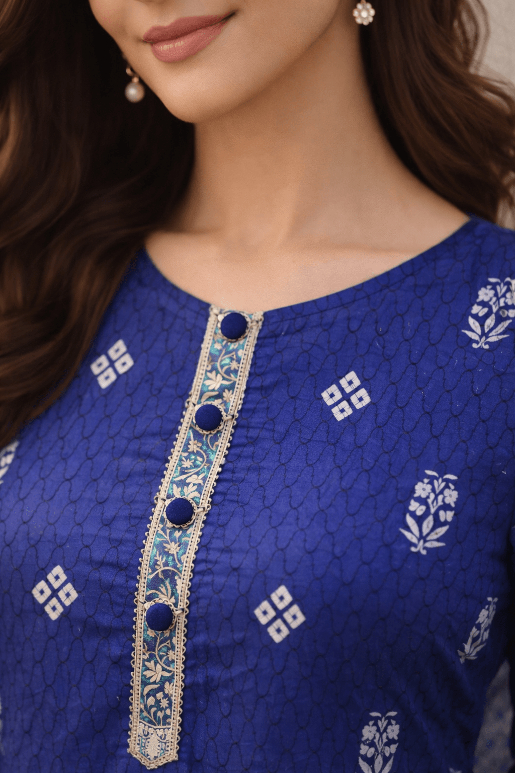 Pashmaal Royal Blue Printed Lawn 3PC Women Festive Suit Pakistan - View 4
