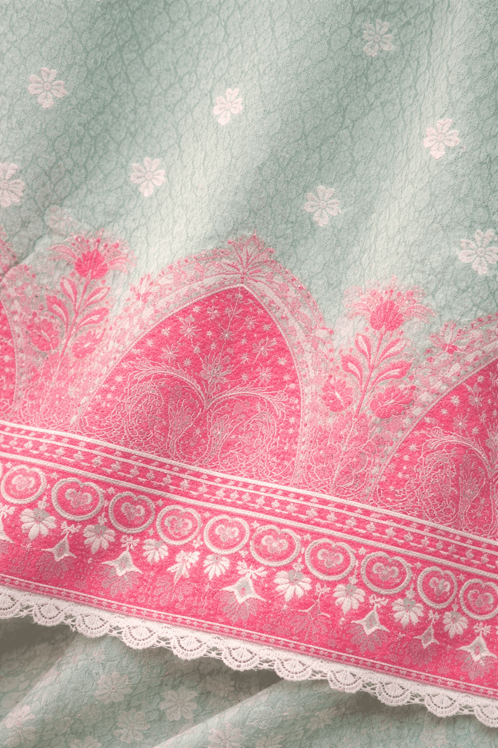Pashmaal Mint Green Printed Lawn 3PC Women Festive Suit Pakistan - View 7