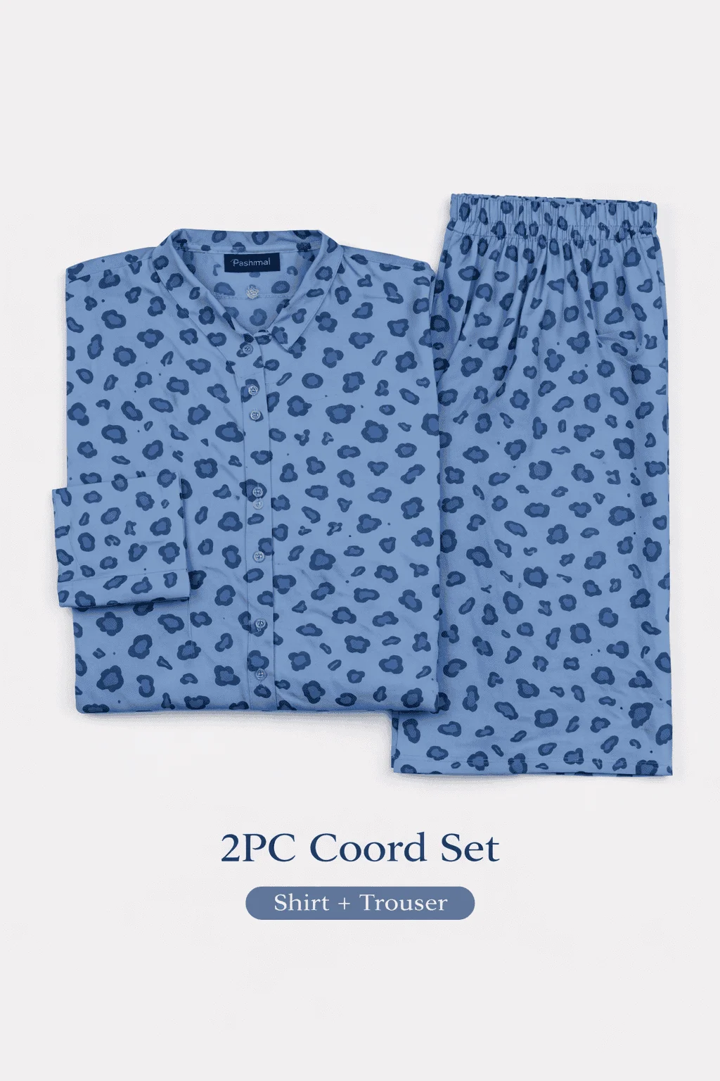 Blue lawn 2PC coord set with leopard abstract print for daily wear, Pashmaal Pakistan - view 2