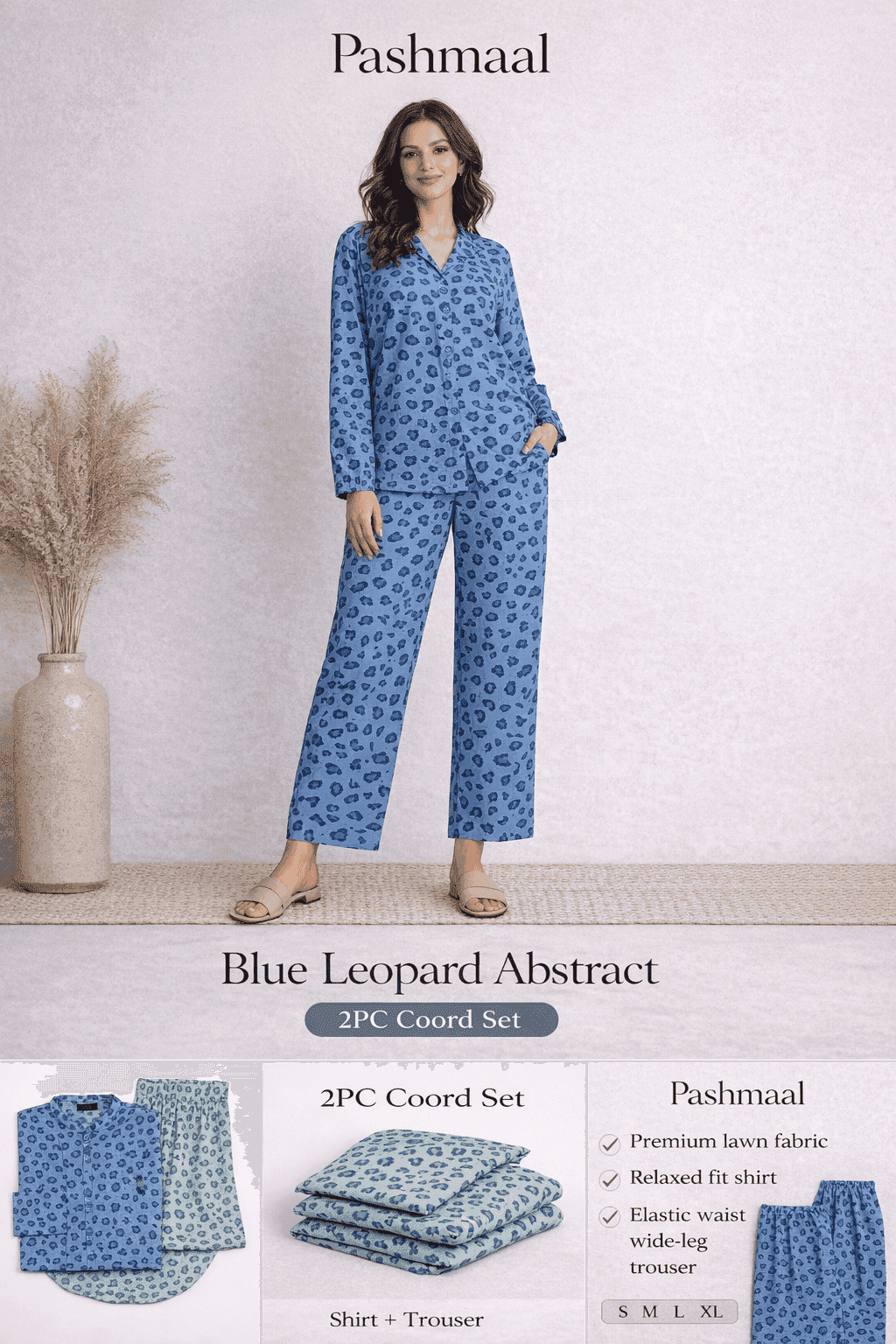 Pashmaal Blue Leopard Abstract 2PC Women Coord Set Pakistan - View 4