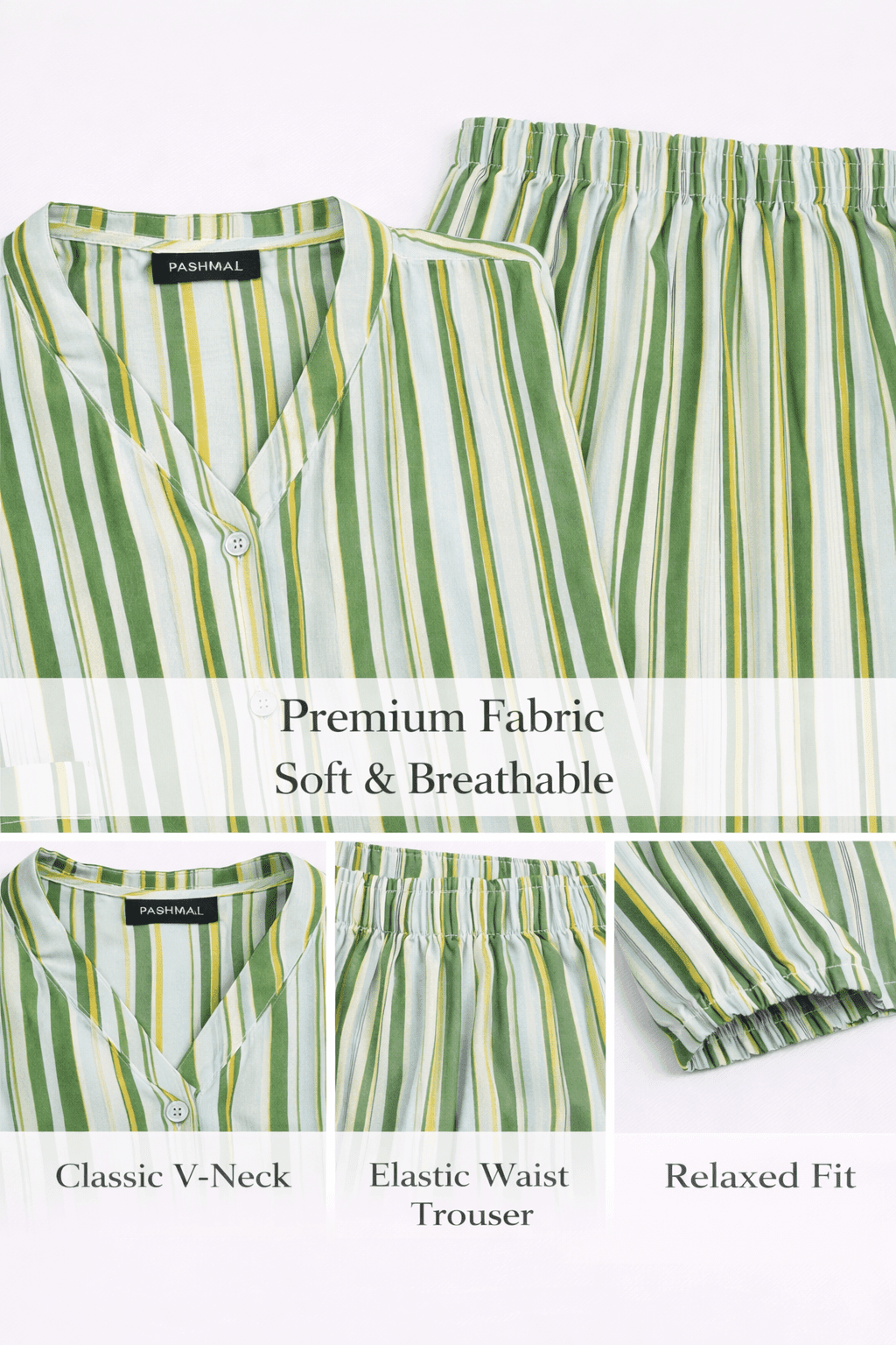 Pashmaal Green Stripe Harmony 2PC Women Coord Set Pakistan - View 3