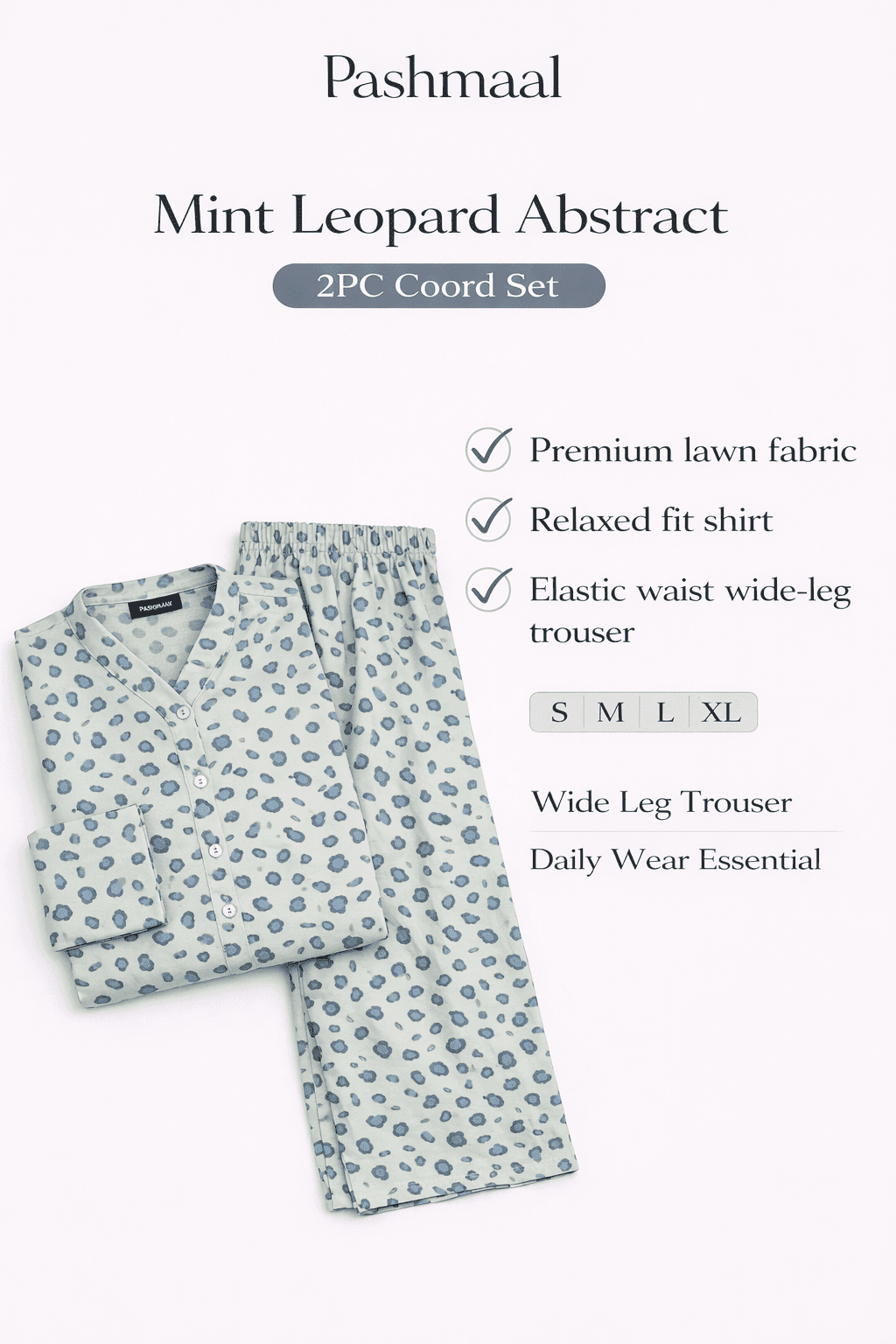 Pashmaal Mint Leopard Abstract 2PC Women Coord Set Pakistan - View 2