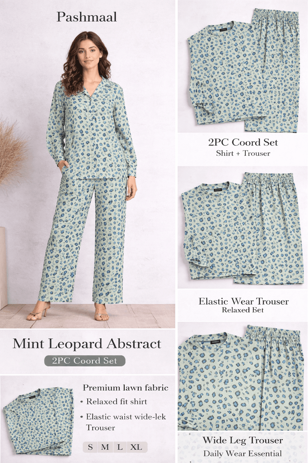 Pashmaal Mint Leopard Abstract 2PC Women Coord Set Pakistan - View 3