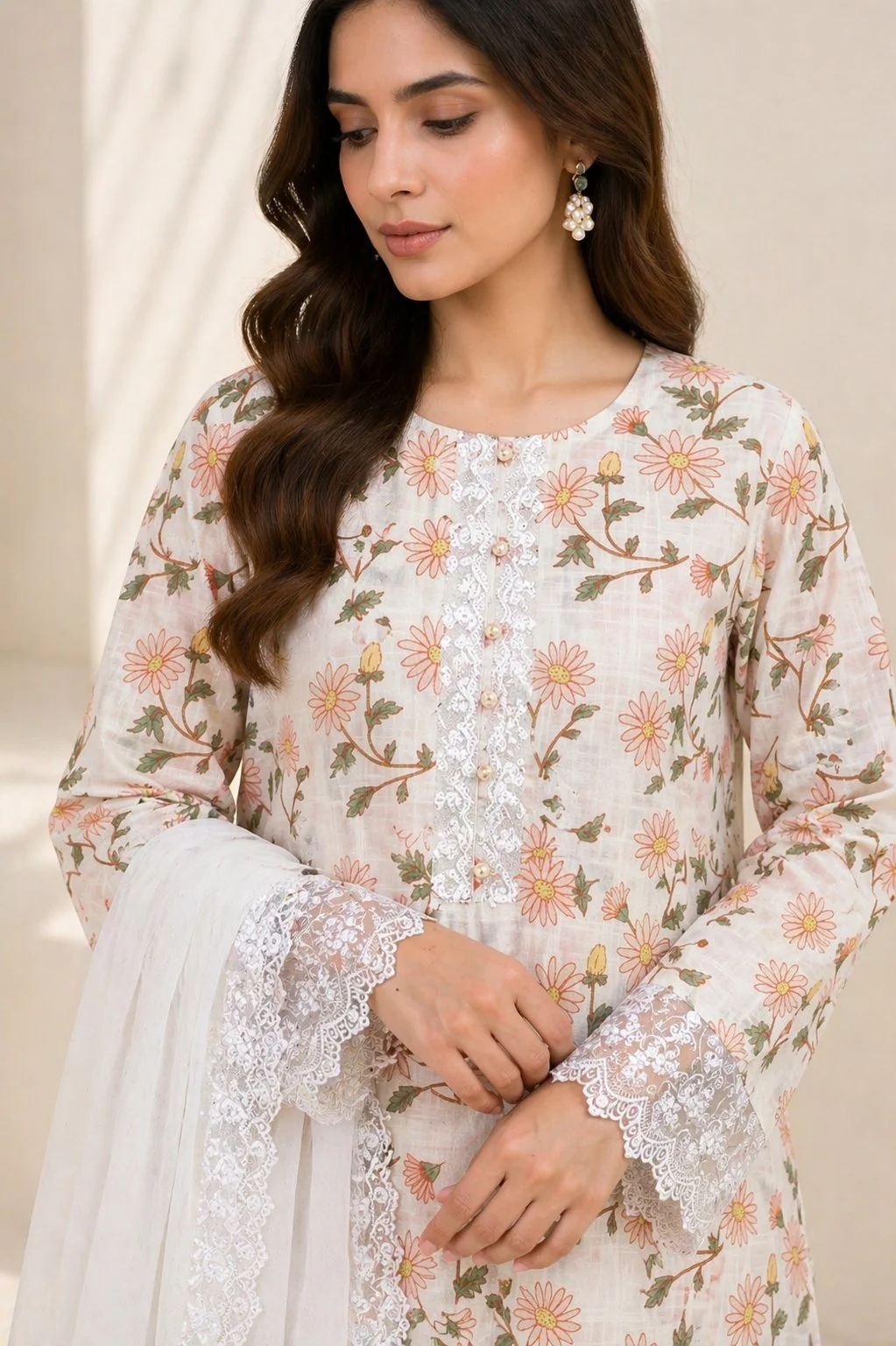 Elegant purple outfit with embroidered details.
