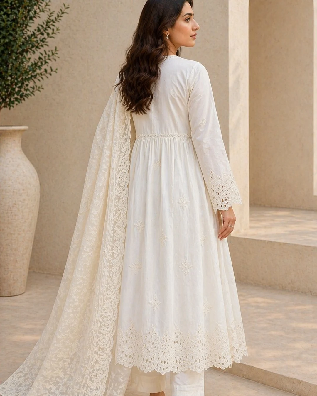 Ivory luxury lawn 3PC suit with lace detail for festive wear, Pashmaal Pakistan - view 2